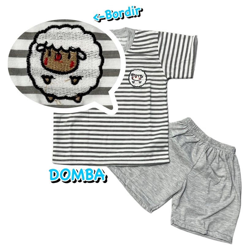 BAJU SETELAN PENDEK FASHION ATASAN CELANA OBLONG ANAK LAKI-LAKI/COWOK BAHAN KAOS KATUN BORDIR SALUR DOMBA/SHEEP