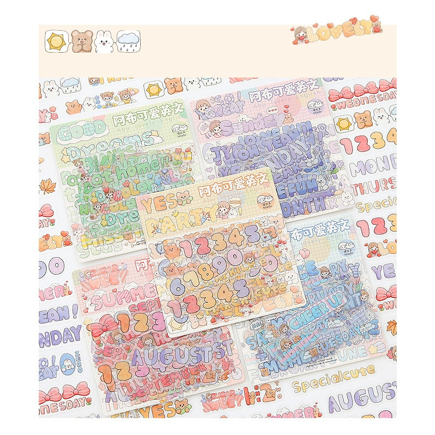 STICKER TRANSPARANT PET ALPHANUMERIC LUCU WARNA PASTEL UNTUK DEKORASI BUKU JOURNAL JOURNALING SCRAPBOO SCRAPING BOOK MOTIF MOMO KERTAS NOTE CATATAN KECIL TEMA KARTUN JEPANG LUCU KAWAII CUTE STICKER DIARY LUCU AESTHETIC @banyak