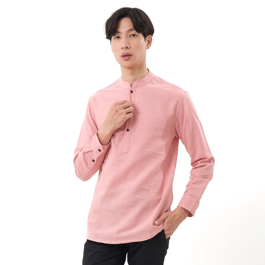 SANVANINA Kemeja Kurta Koko Shanghai Pria Slim Fit Lengan Panjang Salmon Peach - E-1411L