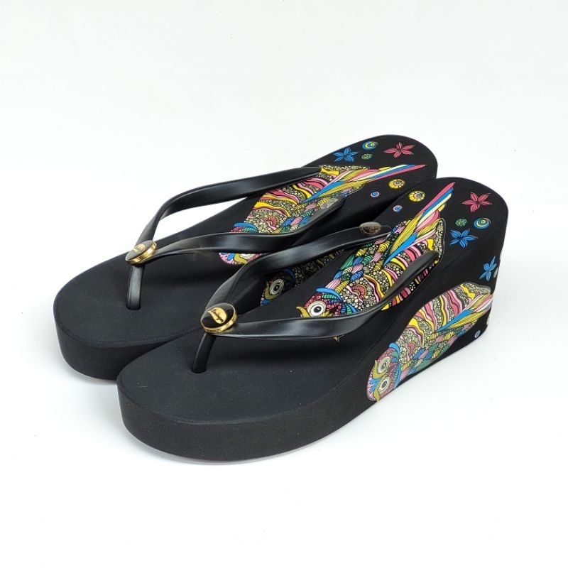 Darlingen Owl Sandal Wanita Wedges Import Terbaru Korea Jepit Tinggi 7cm