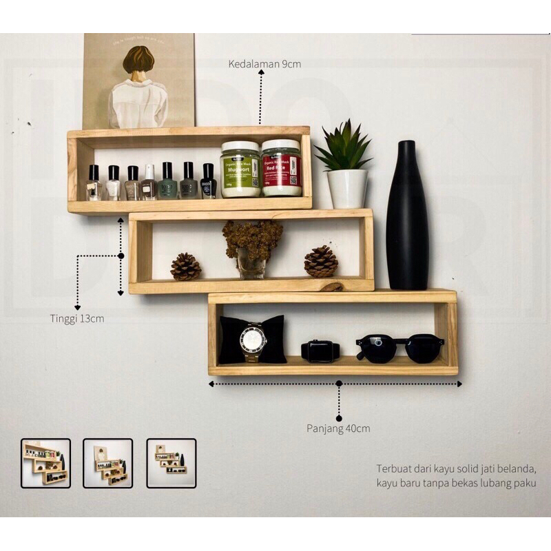 dekorasi dinding kayu rak organizer serbaguna / hiasan dinding kamar bahan kayu solid / rak dinding 