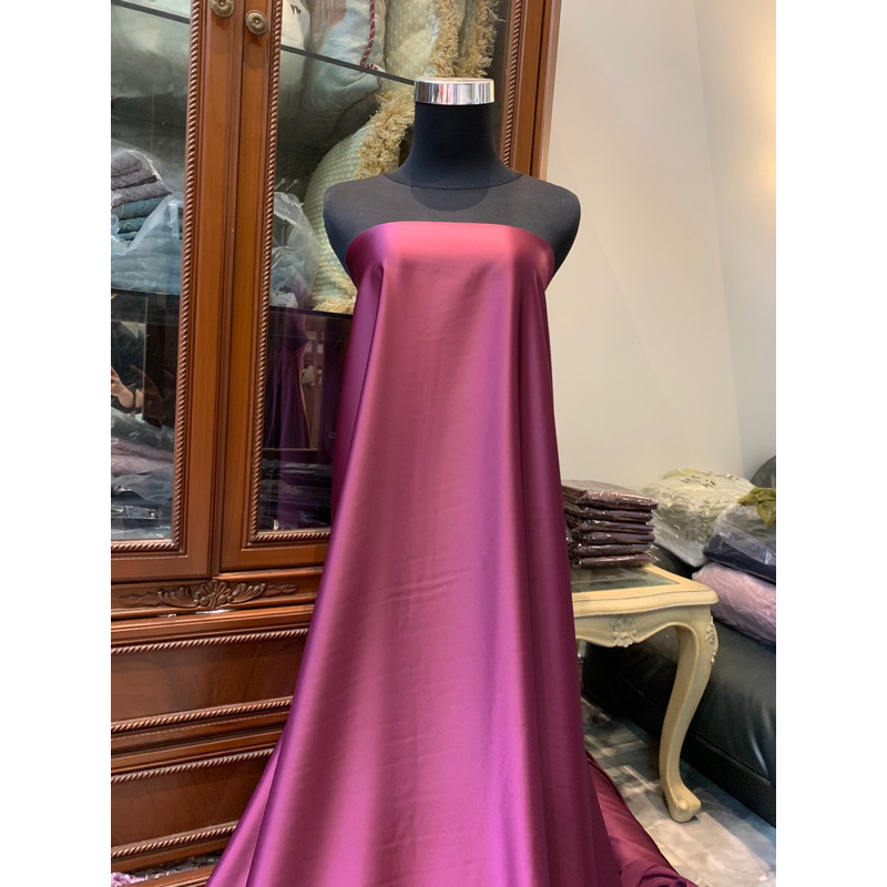 Bahan Satin Maxmara Silk Lux Original 100% Mewah Glossy Warna Burgundy Ungu Wine