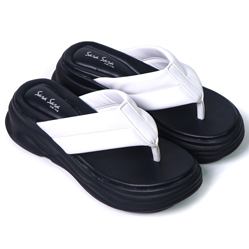 SARASARA YUK - NARITA Sandal Wanita Wedges Jepit Tinggi 5cm Size 36 - 40 Casual Sendal Cewek Platform 37 38 39 untuk Jalan Pergi Santai Japit Warna Putih White Premium Original Sara Sara Kekinian Terbaru Shoes ORI Mall Official Store