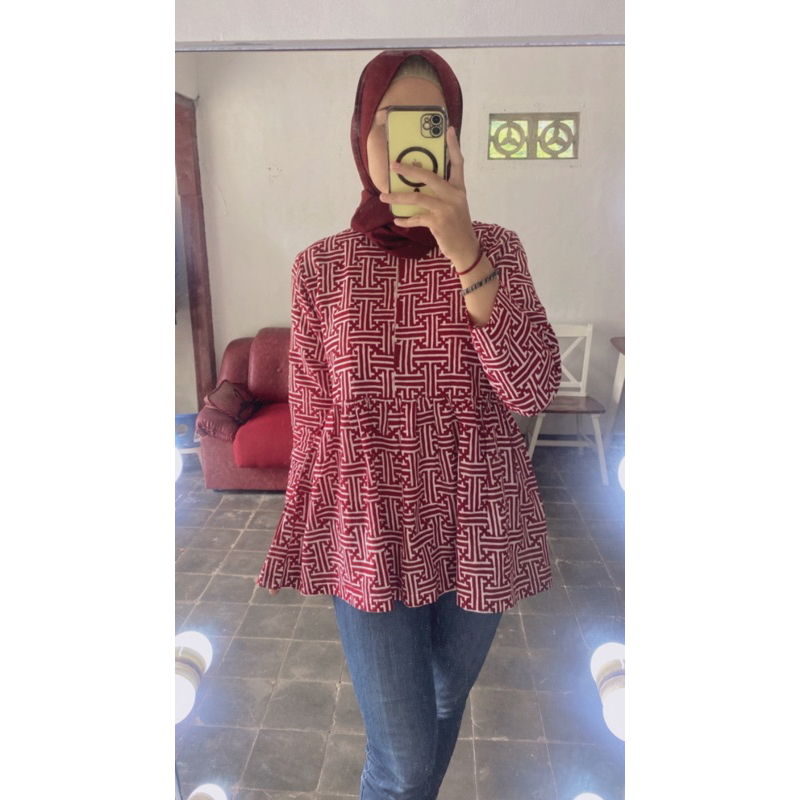 BLUS PEPLUM BAHAN BATIK PRINTING GARUTAN ASLI SOLO GRATIS ONGKIR HARGA TERJANGKAU BUSUI JUMBO BLUS K