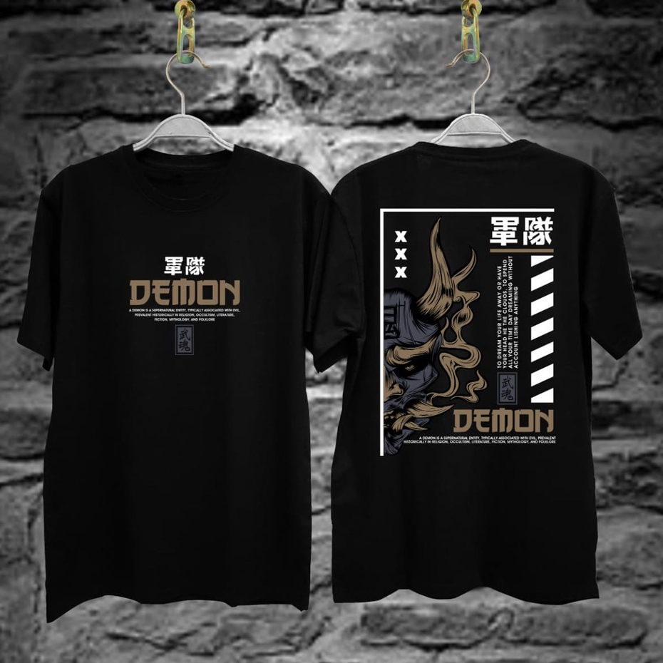 Kaos Tshirt Pria Terbaru Samurai Jepang Demon Warna Hitam Distro Lengan Pendek Motif Sablon Bergambar Keren