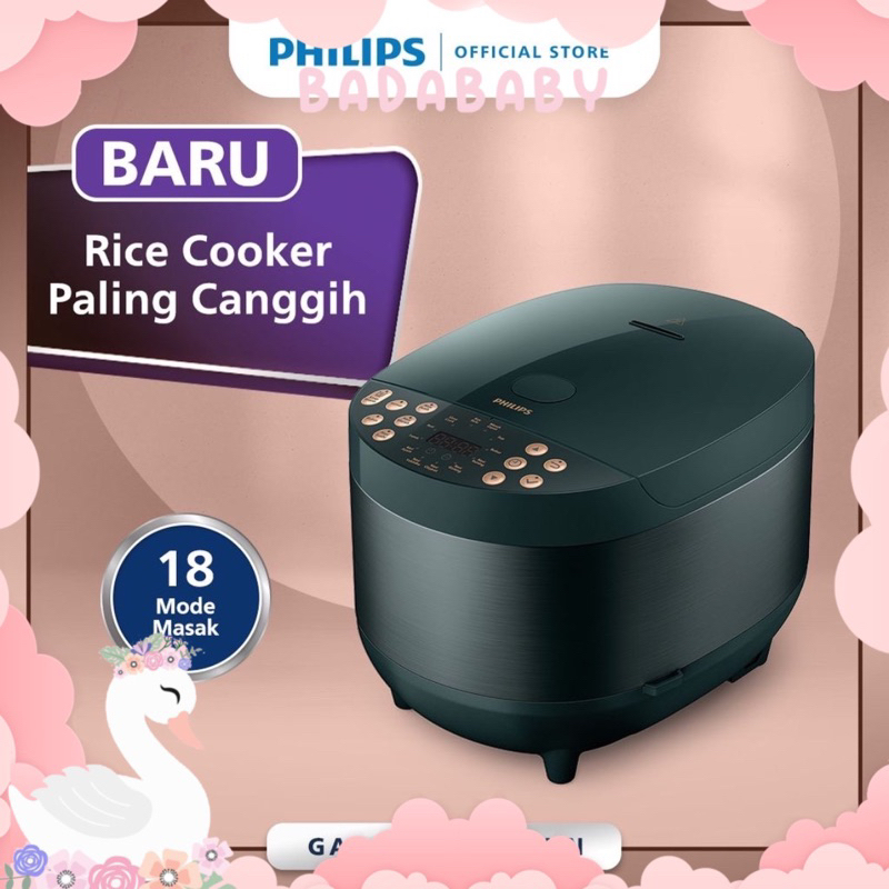 PHILIPS 1.8L Digital Rice Cooker HD4515/91 - 400Watt - Forest Green, hijau, mejikom multi fungsi Ter