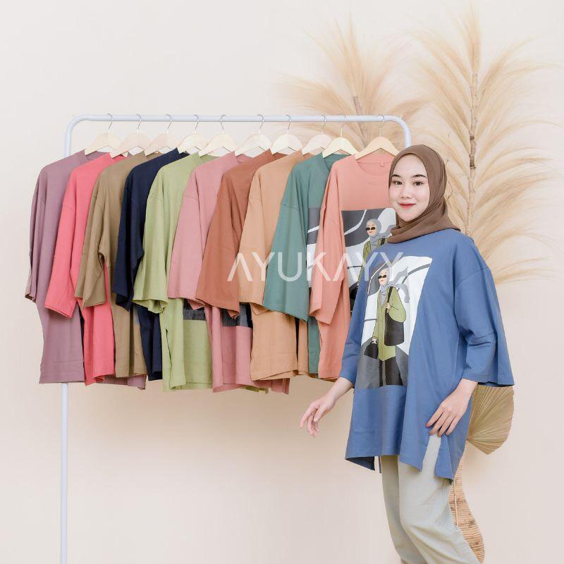 Basic Oversized Top Kaos Polos Wanita Jumbo Lengan 7/8 / Atasan Casual