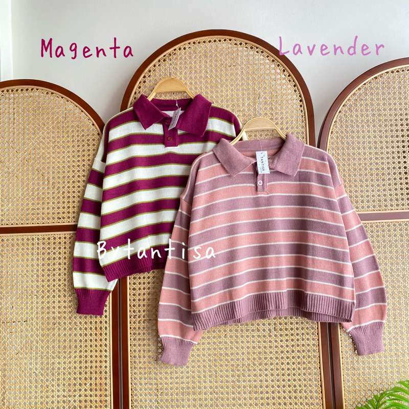 ATASAN POLO RAJUT SHANUM MOTIF GARIS