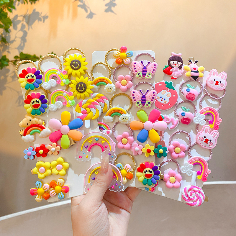 1 SET 15 PCS - Jepit Daisy Rainbow Kualitas Import Korea Jepitan Rambut Anak Perempuan / Cewek Murah Hairpin Doff Rajut Full Set Bayi Balita babycinnamon