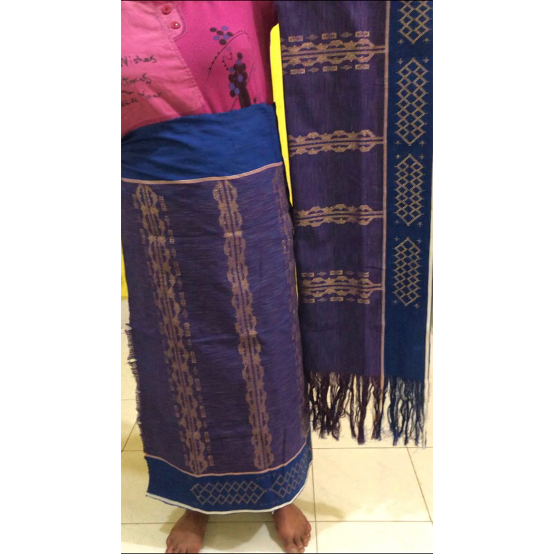 STELAN BIRU LURIK UIS KARO PENGRETRET 1 SET