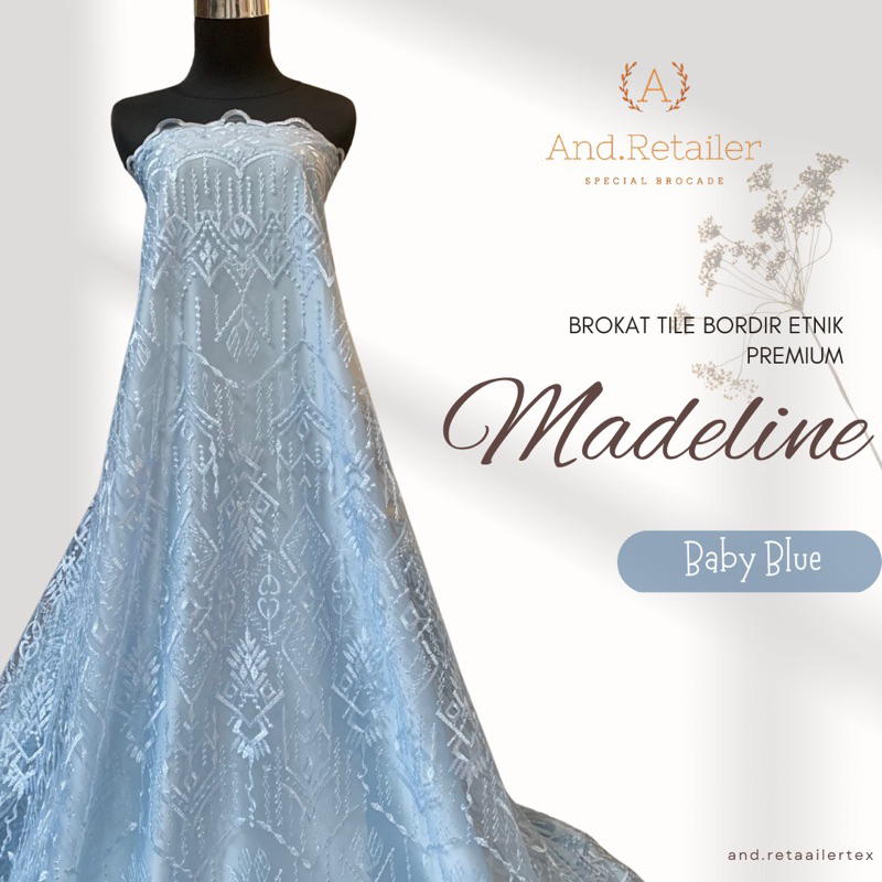 Bahan Kebaya Brokat Tile Etnik Madeline Warna Baby Blue Biru Muda