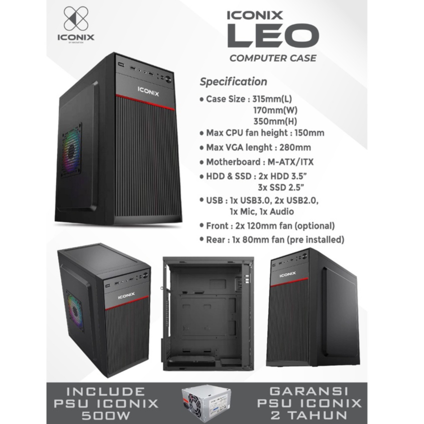 CASE ICONIX + PSU 500W (m-ATX Size) / CASING PC KOMPUTER