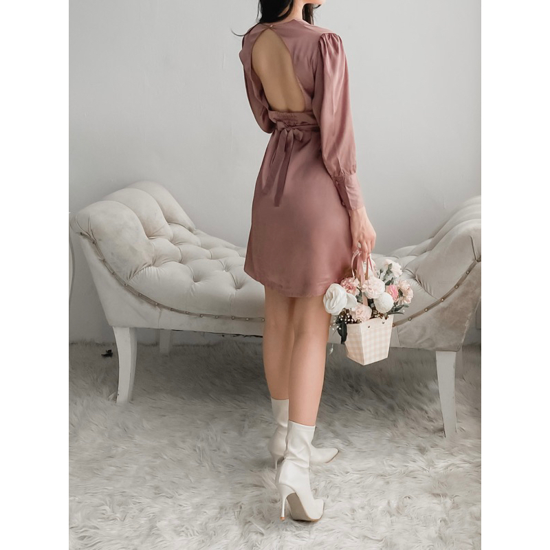 mnk backless satin dress