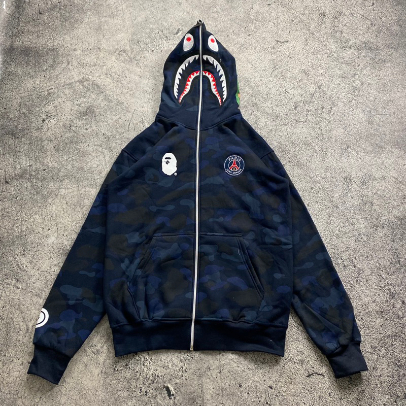 SWEATER HOODIE ZIPPER BAPE X PSG CAMO FULLTAG &amp; LEBEL PREMIUM