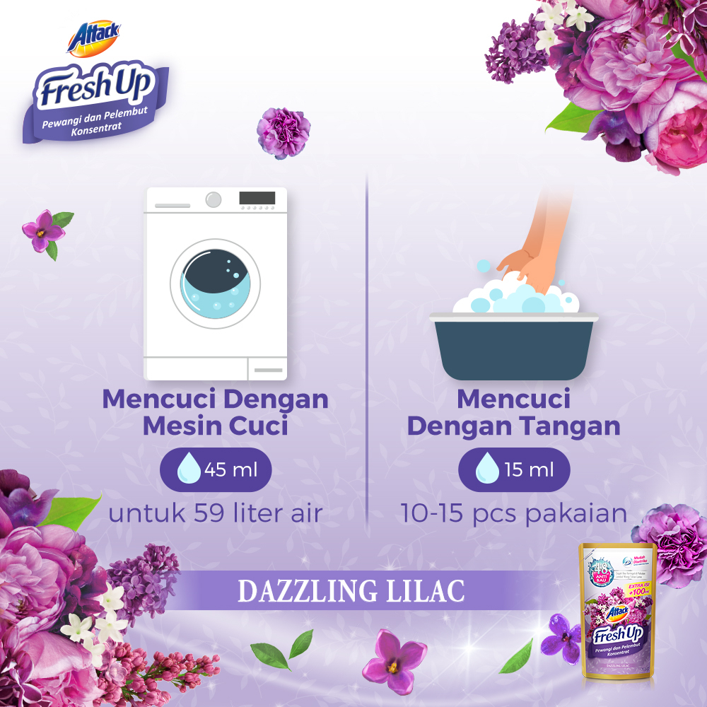 Attack Fresh Up Softener Pewangi Dazzling Lilac 650 mL Triple Pack