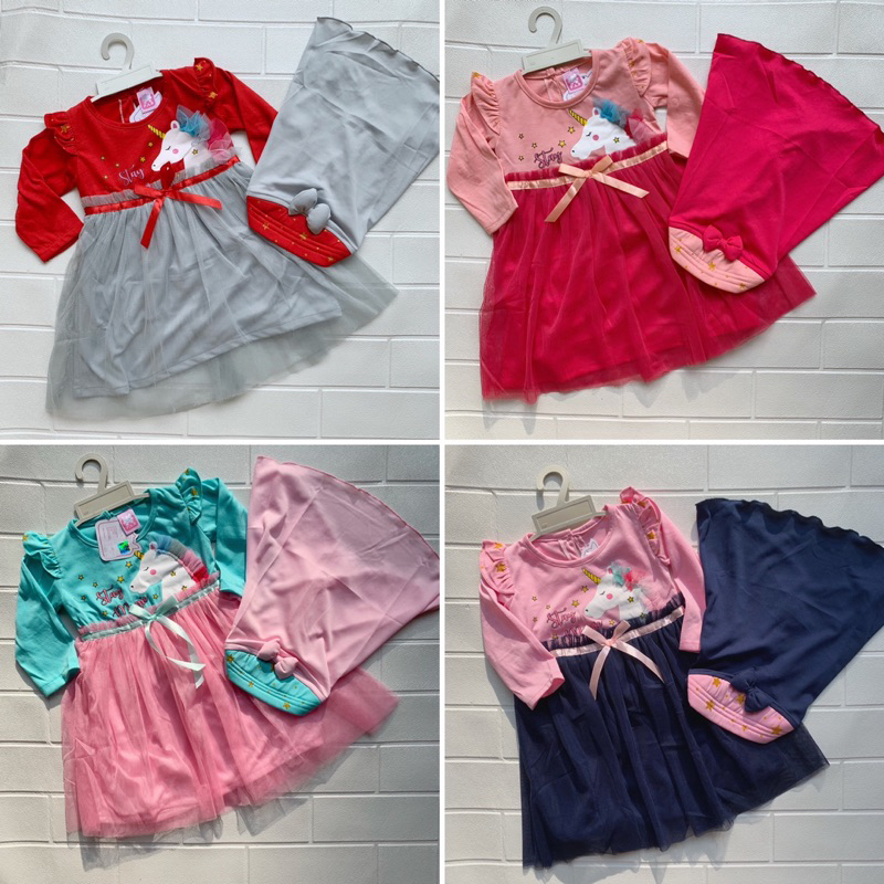 dress gamis anak bayi perempuan rok tile pita free bag hijab cantik