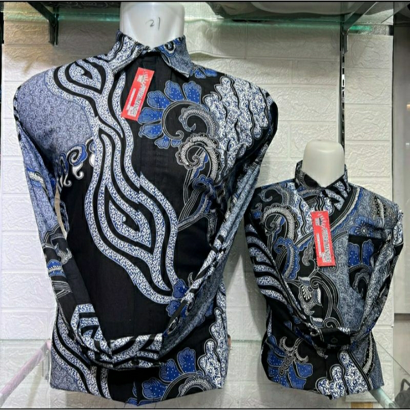 Jaya Batik,Batik Couple Ayah Anak Laki Laki Warna Biru Muda,Kemeja Batik Anak Ayah Pria Katun Lengan