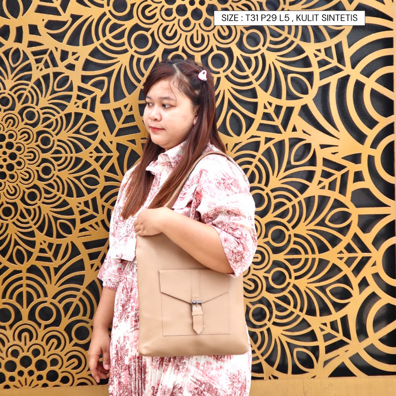 [COD SEMARANG] Bisa Gosend atau Grabexpress Tas Totebag Etnik Motif Warna Coklat kulit sintetis Tote Lokal