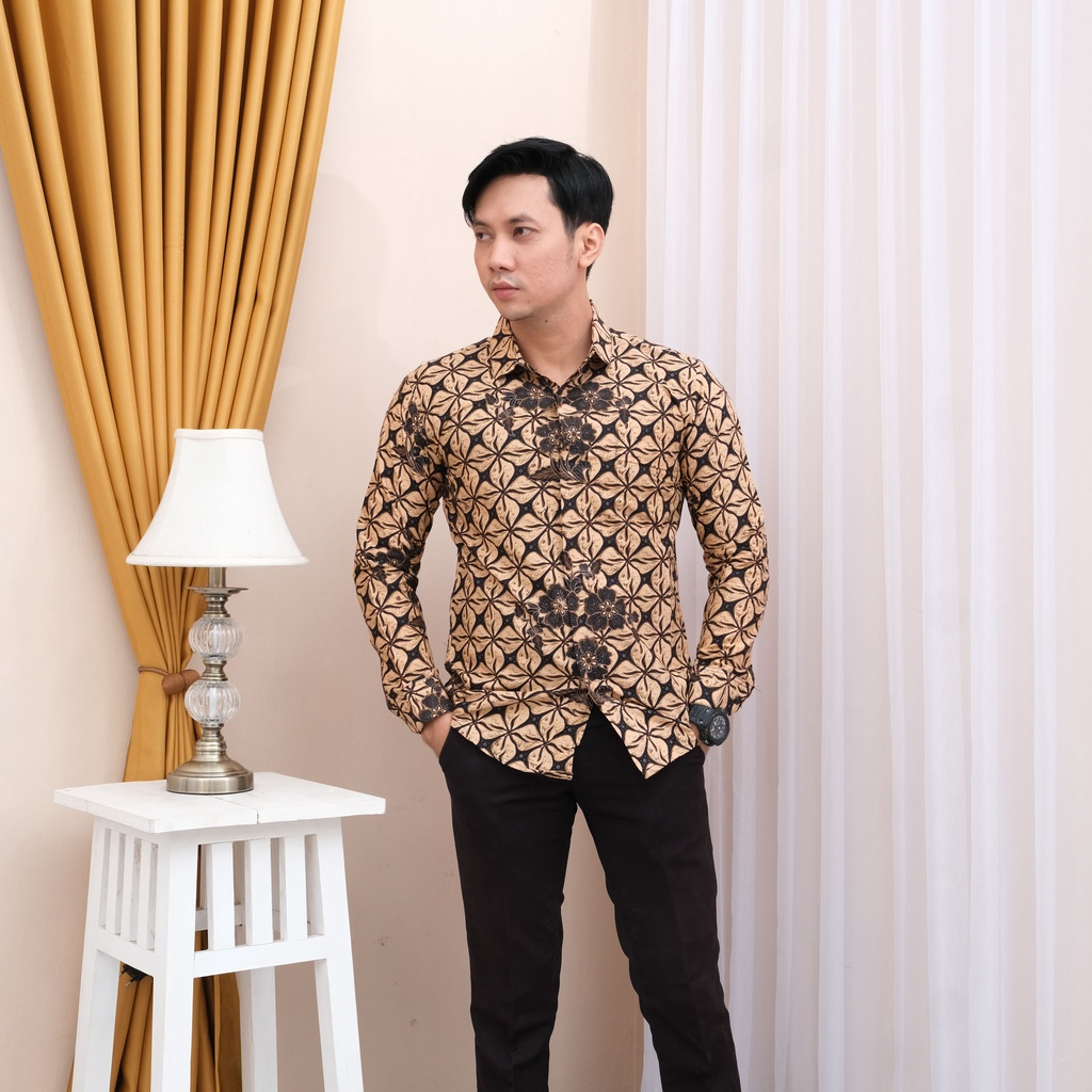 BAJU BATIK PRIA LENGAN PANJANG SLIM FIT PREMIUM FURING ADEM MODERN KEMEJA CASUAL FORMAL S M L XL XXL ACARA KONDANGAN KJ 04