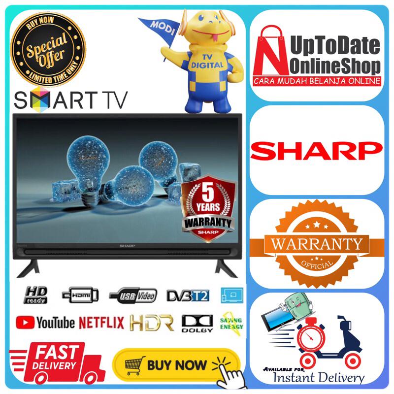 TV SHARP 2T-C32DF1i C32DF1I DF1i 32INCH EASY SMART TV DIGITAL LED HDR YOUTUBE NETFLIX TV