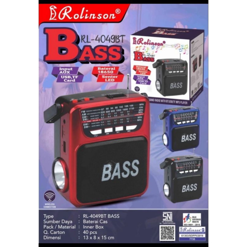 Radio Senter LED Multifungsi Rolinson RL-4049BT BASS Baterai charger