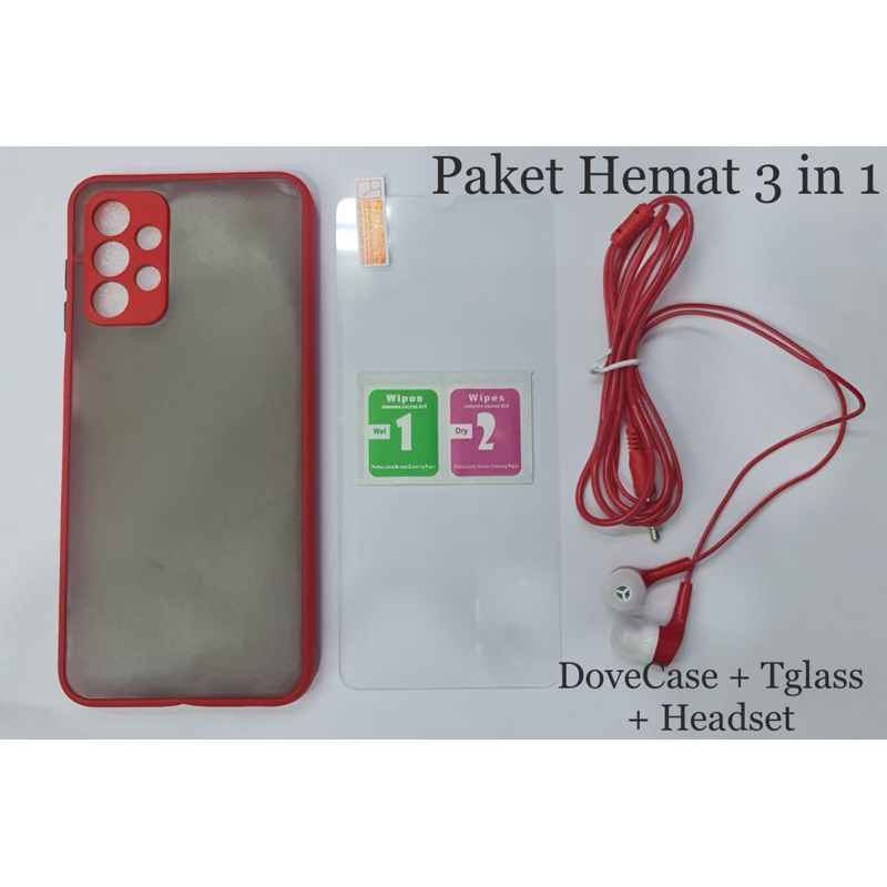 PAKET HEMAT 3 IN 1 ( CASE DOVE AERO + TEMPERED GLASS + HEADSET )