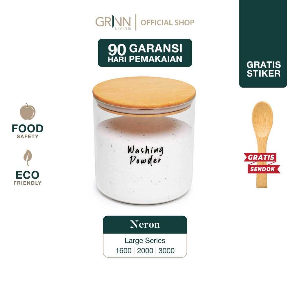 New GRINN LIVING Neron Jar / Toples Kaca Tutup Kayu / Bambu untuk Tempat Spaghetti / Pasta / Beras /