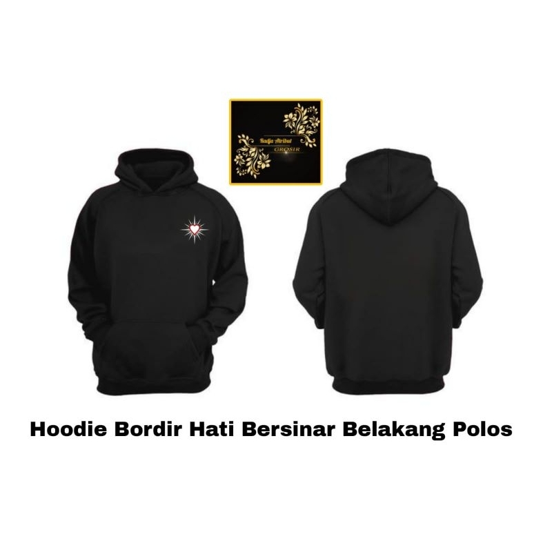 hoodie bordir hati bersinar belakang polos