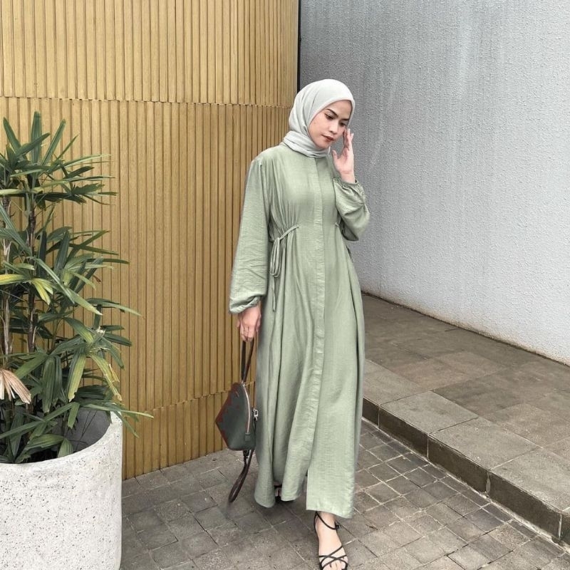 Hazzel Midi Dress Linen Tali Pinggang OOTD Long Dress