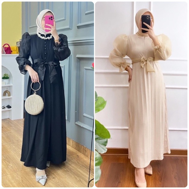 alifa dress, dress knit organza, gamis papermea, salsabila dress, gamis kondangan, dress premium imp