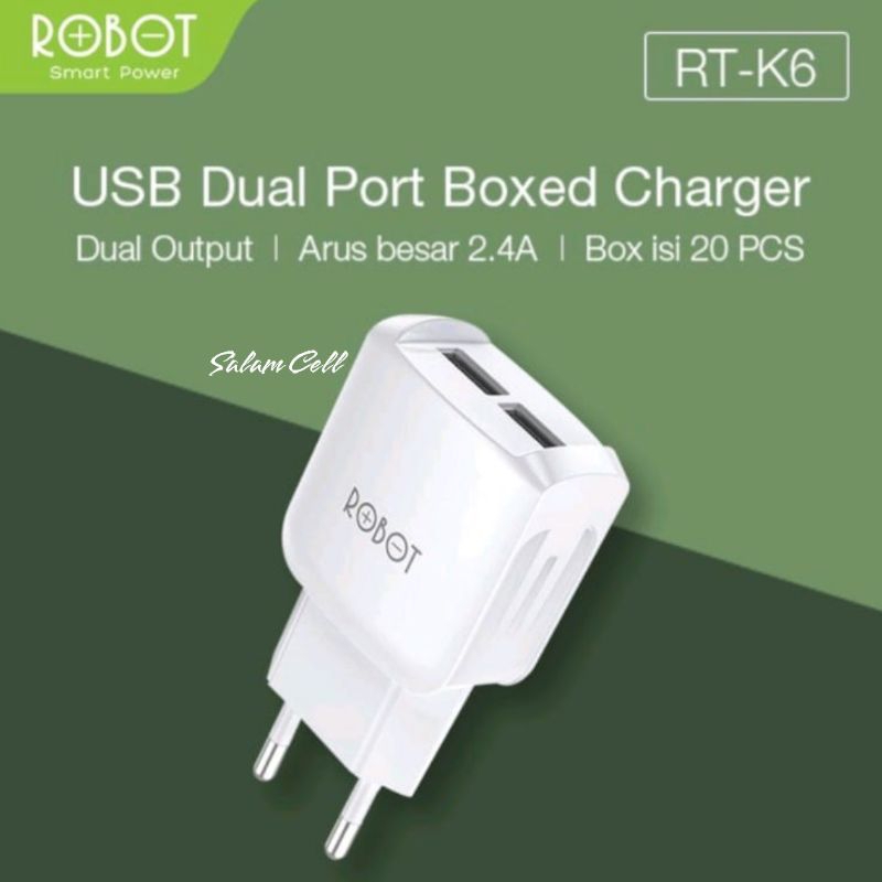 Charger Robot RT-K6 2,4A Dual Output 1Kotak Isi 20pcs Original Garansi Resmi