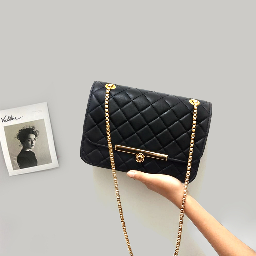 Tas selempang wanita tali rantai tas slempang dan bahu cewek shoulder bag polos slingbag strap rante remaja kulit sintetis