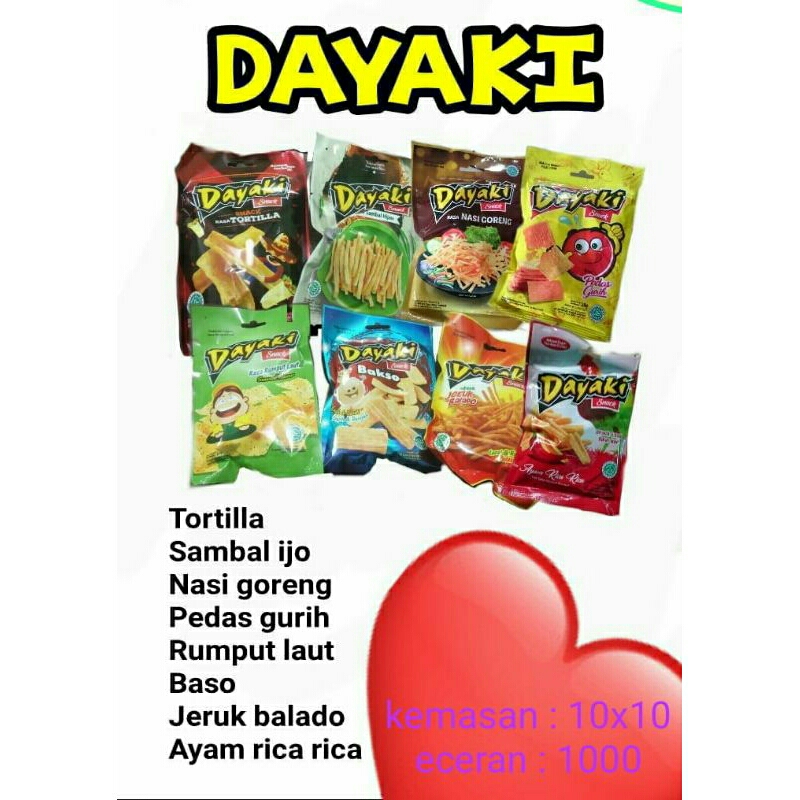 

Dayaki Snack 1Pak isi 10Pcs 18gram