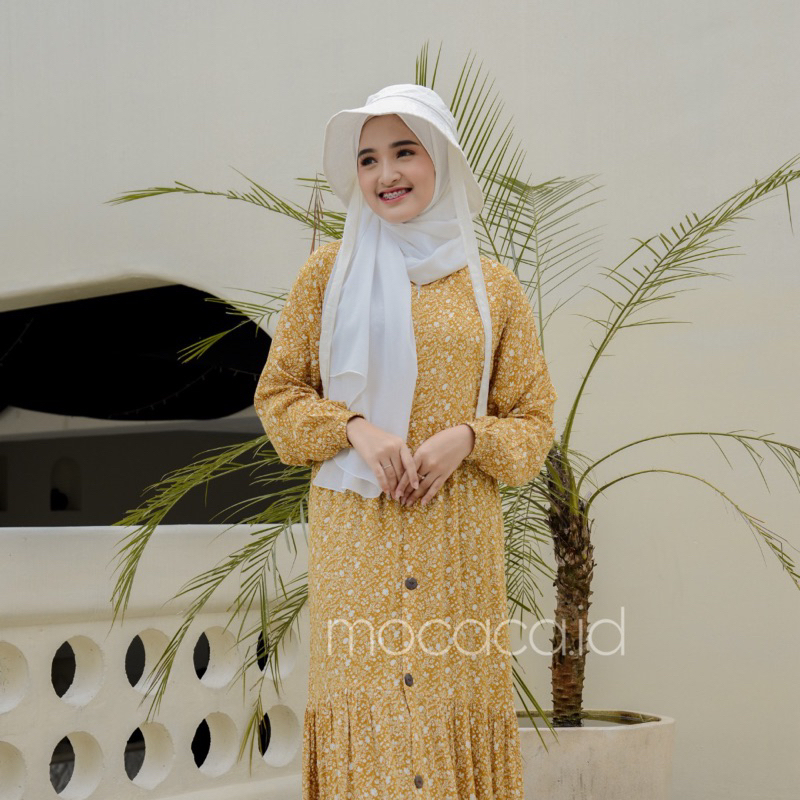 Gamis rumahan renda depan busui rayon premium - motif yellow jasmine