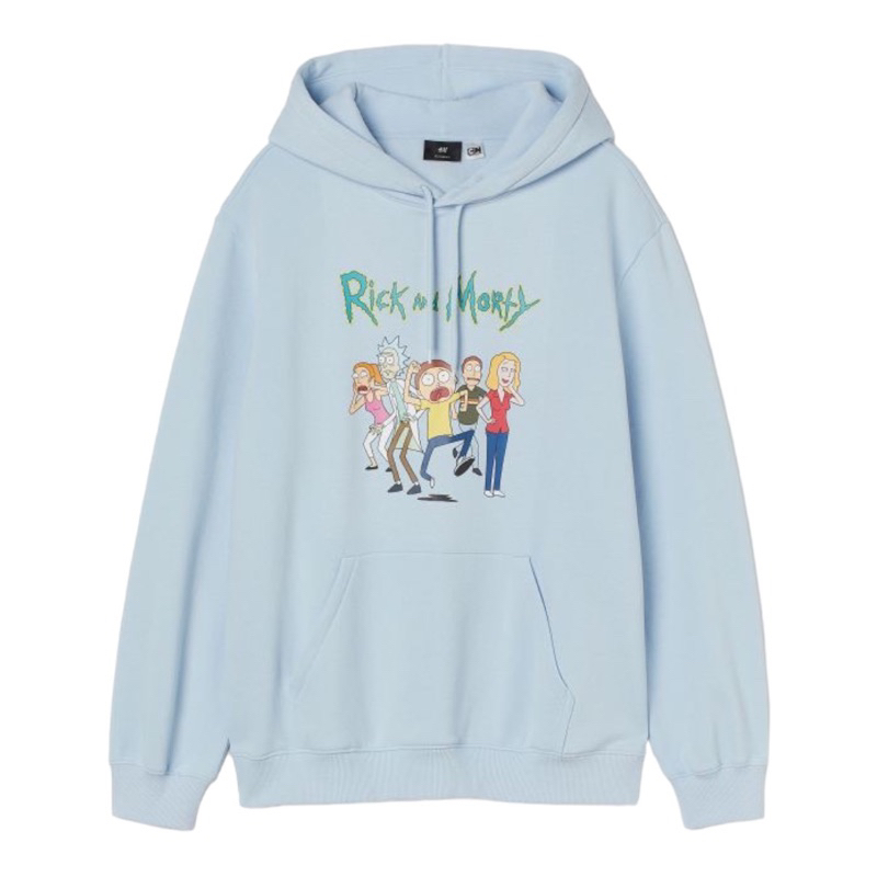 ( 8.8 ) Hoodie H&amp;M Unisex Sablon Rick and Morthy Baby Blue, Flecee Katun Lembut, Free Papperbag