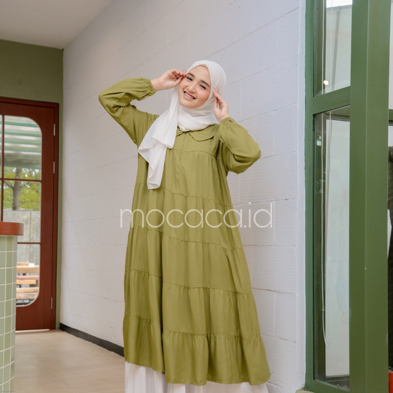 Midi Dress 5 Susun Busui Kerah Collar - greentea hijau