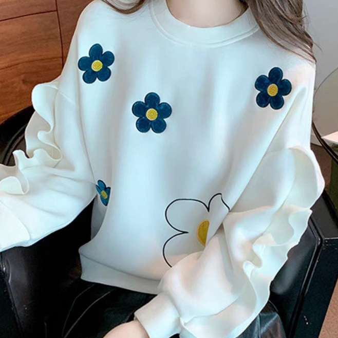 RIMPLE FLOWER SWEATSHIRT TOP WANITA BUNGA CURLY (IC)