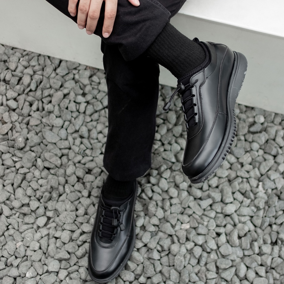 WAVE BLACK - Sepatu Pantofel Pria Casual Kulit Formal Kerja Kuliah Santai - Sepatu Pantopel Pria Cowok Oxford Original