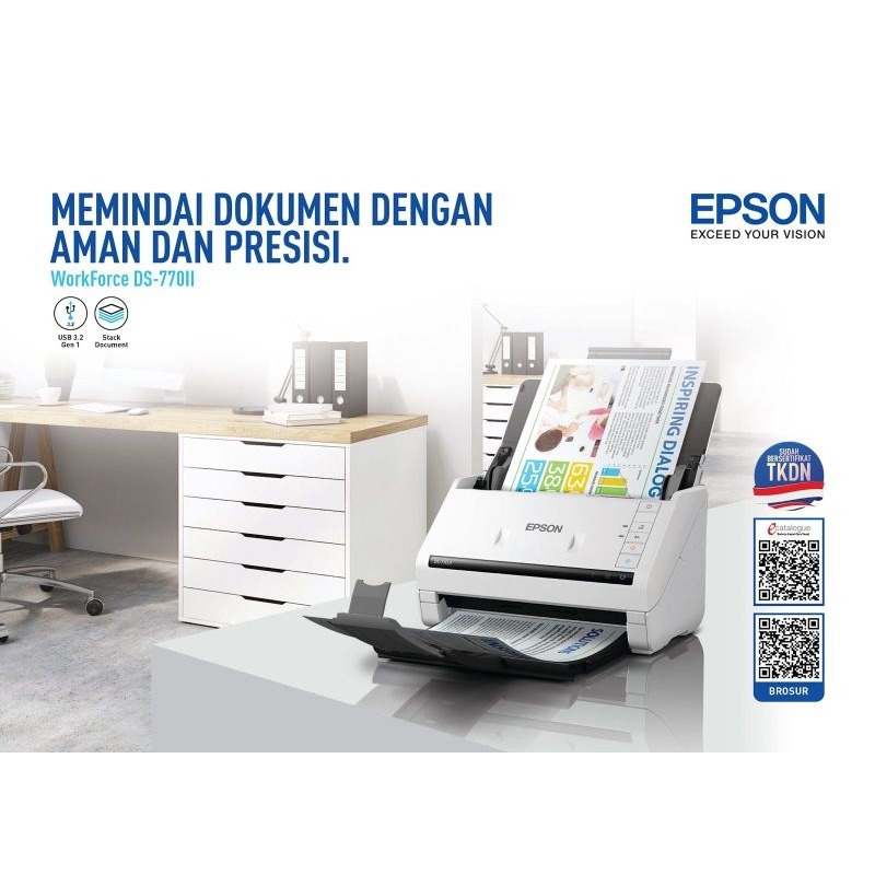 TKDN Epson WorkForce DS-770II A4 Duplex Sheet-fed Document Scanner / A4 Duplex Sheet Fed Colour Scanner Ganti DS770