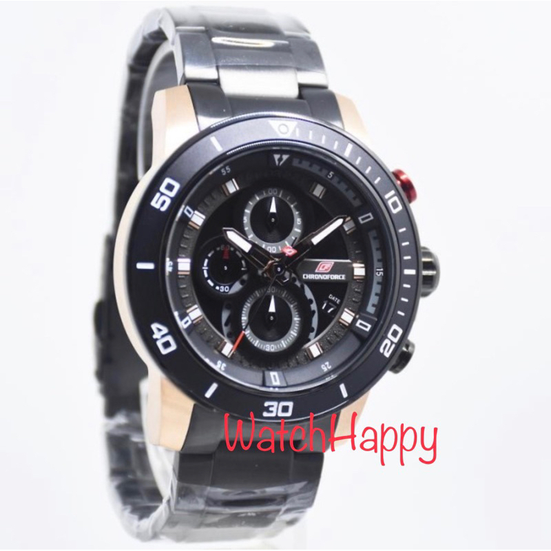 WatchHappy Chronoforce 5331 5331G Men Watch Black Rose Gold Stainless Steel Chrono ORIGINAL WARRANTY