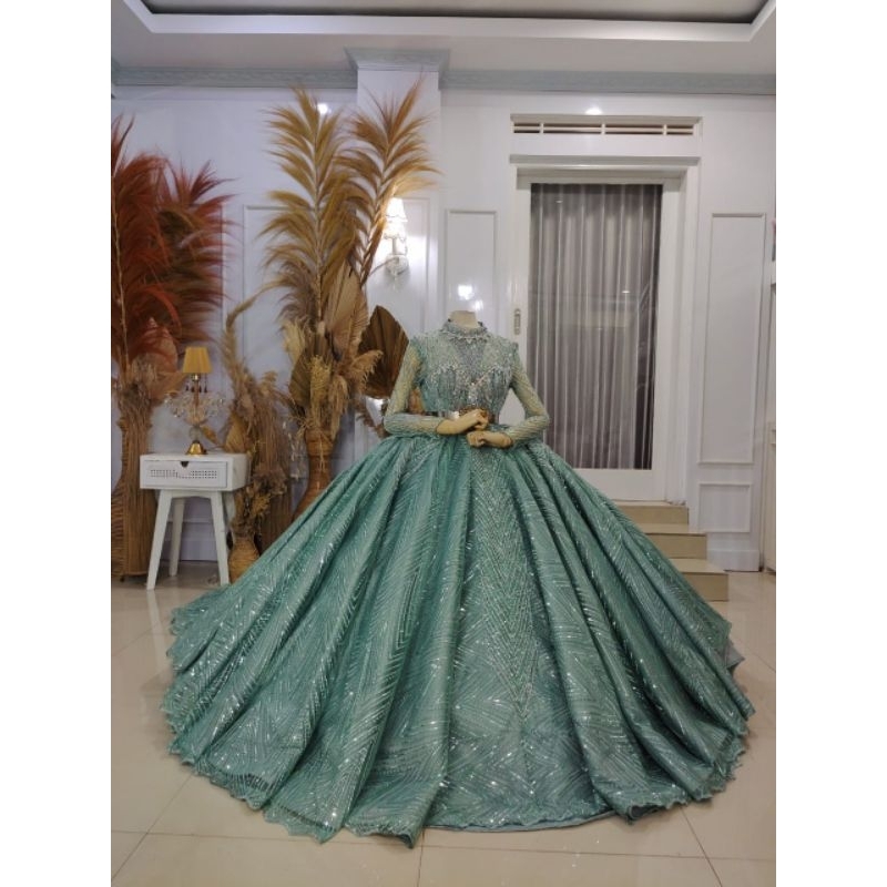 TERLARIS GAUN  BARBY WEDDING CANTIK BAHAN PREMIUM FUL PAYET/GAUN WEDDING MODEREN/BAJU PENGANTIN BARU