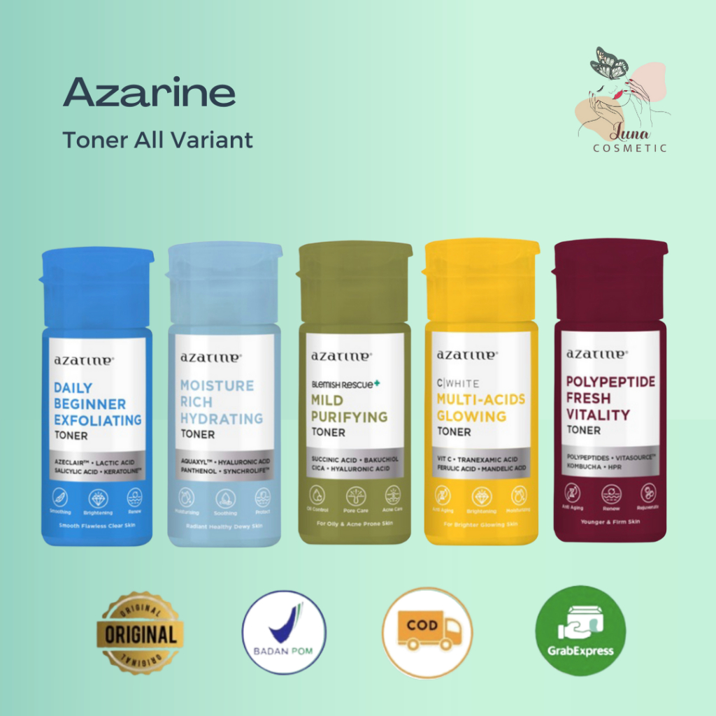 Azarine Skin Fit Essence Toner 90 ml | Azarine Essence Toner | Azarine Face Toner 90ml Toner Wajah Mild Purifying | Multi-Acids Glowing | Daily Beginner Exfoliating | Moisture Rich Hydrating Toner