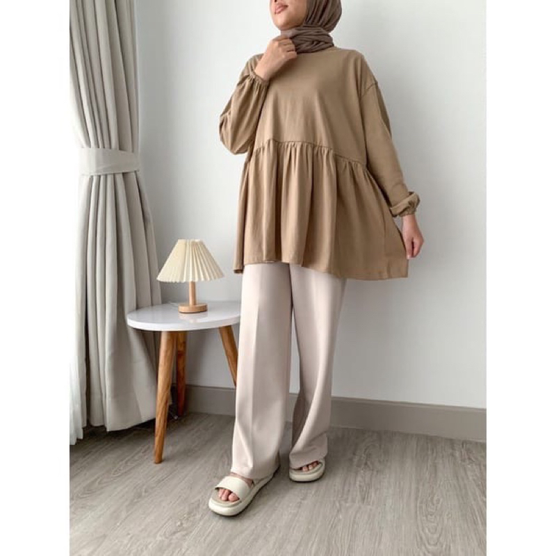 Kaos Lengan Panjang Oversize Top Nonbusui Busui Cotton Combed