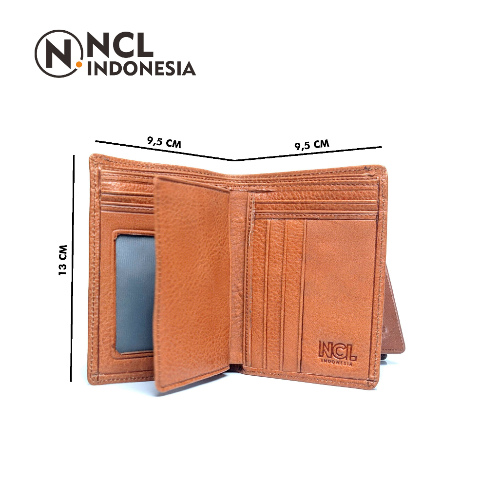 NCL Dompet Pria Bahan Kulit Sapi Asli 100% Original Model Lipat Polos