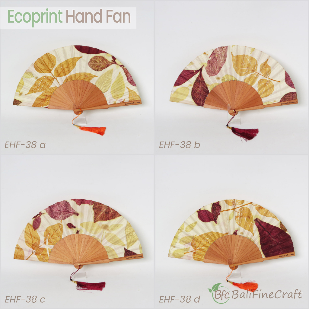 Kipas Ecoprint Sutra Natural White Stik Kayu Mahoni