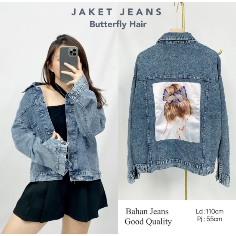 MDLV ~ Jaket Jeans Wanita Lengan panjang Motif Ribbon Import