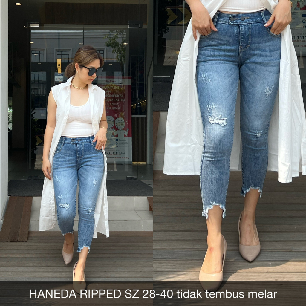 CELANA JEANS WANITA UKURAN NORMAL &amp; JUMBO HANEDA RIPPED