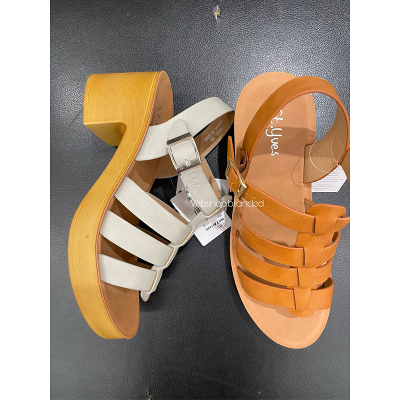 sandal heels wanita hak 7 cm tali belakang triple strap brand ST YVES ori matahari