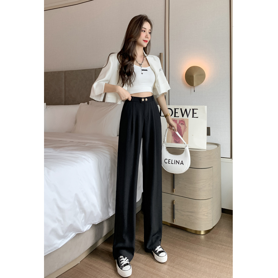 Celana Kasual  Pinggang Karet Hitam / Celana Kasual Wanita Highwaist Import