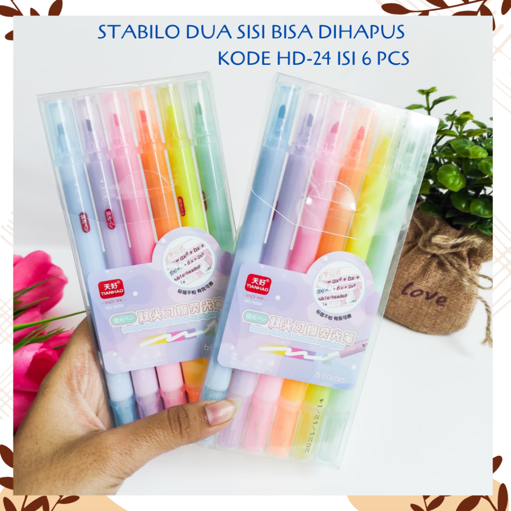 

STABILO DUA SISI BISA DIHAPUS KODE HD-24 ISI 6 PCS ICE CREAM HIGHLIGHTER WARNA WARNI PASTEL SPIDOL LUCU